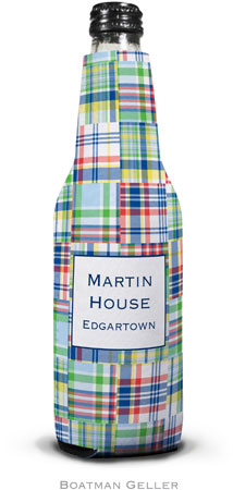 Personalized Bottle Koozies by Boatman Geller (Madras Patch Blue)