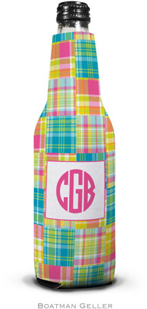 Personalized Bottle Koozies by Boatman Geller (Madras Patch Bright)