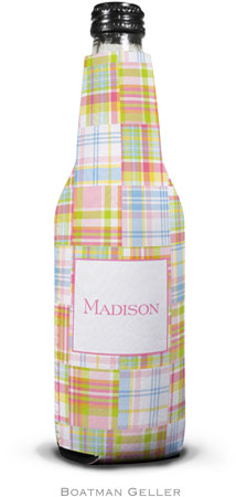 Personalized Bottle Koozies by Boatman Geller (Madras Patch Pink)