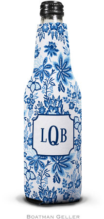 Personalized Bottle Koozies by Boatman Geller (Classic Floral Blue)
