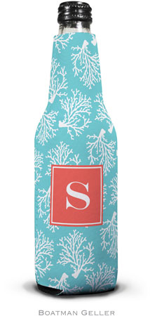 Personalized Bottle Koozies by Boatman Geller (Coral Repeat Teal Preset)