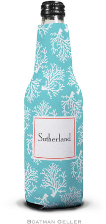 Personalized Bottle Koozies by Boatman Geller (Coral Repeat Teal)