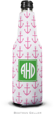 Personalized Bottle Koozies by Boatman Geller (Anchors Pink Preset)