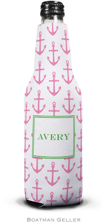 Personalized Bottle Koozies by Boatman Geller (Anchors Pink)