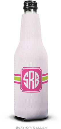 Personalized Bottle Koozies by Boatman Geller (Seersucker Band Pink & Green)