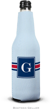 Personalized Bottle Koozies by Boatman Geller (Seersucker Band Red & Navy)