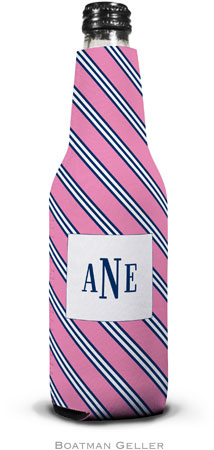 Personalized Bottle Koozies by Boatman Geller (Repp Tie Pink & Navy)