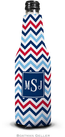 Personalized Bottle Koozies by Boatman Geller (Chevron Blue & Red Preset)