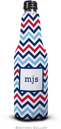 Personalized Bottle Koozies by Boatman Geller (Chevron Blue & Red)