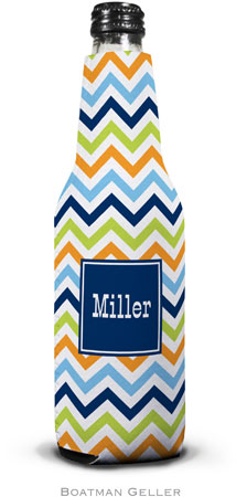 Personalized Bottle Koozies by Boatman Geller (Chevron Blue Orange & Lime Preset)