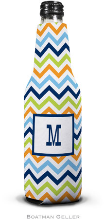 Personalized Bottle Koozies by Boatman Geller (Chevron Blue Orange & Lime)