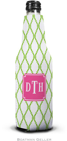 Personalized Bottle Koozies by Boatman Geller (Bamboo Green & Raspberry Preset)