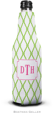 Personalized Bottle Koozies by Boatman Geller (Bamboo Green & Raspberry)