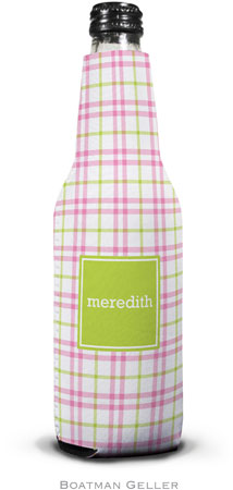 Personalized Bottle Koozies by Boatman Geller (Miller Check Pink & Green Preset)