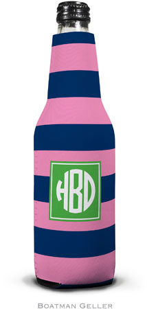 Boatman Geller - Personalized Bottle Koozies (Rugby Navy & Pink Preset)