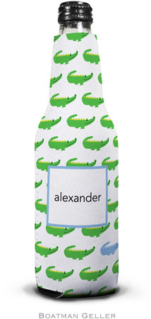 Personalized Bottle Koozies by Boatman Geller (Alligator Repeat Blue)