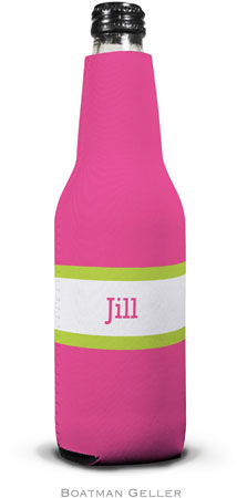 Personalized Bottle Koozies by Boatman Geller (Stripe Raspberry & Lime)