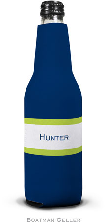 Personalized Bottle Koozies by Boatman Geller (Stripe Navy & Lime)