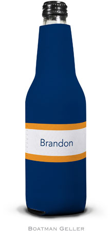 Personalized Bottle Koozies by Boatman Geller (Stripe Navy & Tangerine)