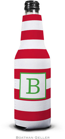 Personalized Bottle Koozies by Boatman Geller (Awning Stripe Red)