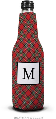 Personalized Bottle Koozies by Boatman Geller (Plaid Red)