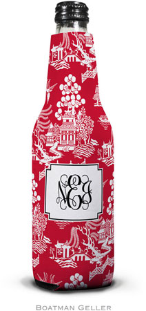 Personalized Bottle Koozies by Boatman Geller (Chinoiserie Red)