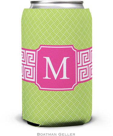 Personalized Can Koozies by Boatman Geller (Greek Key Band Pink Preset)