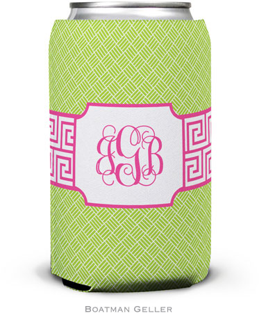 Personalized Can Koozies by Boatman Geller (Greek Key Band Pink)