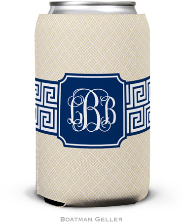 Personalized Can Koozies by Boatman Geller (Greek Key Band Navy Preset)