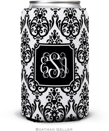 Boatman Geller - Personalized Can Koozies (Madison Damask White with Black Preset)