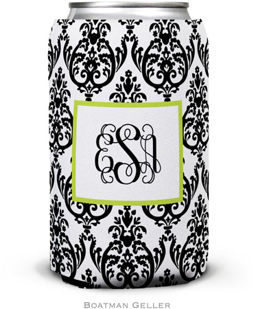 Personalized Can Koozies by Boatman Geller (Madison Damask White with Black)