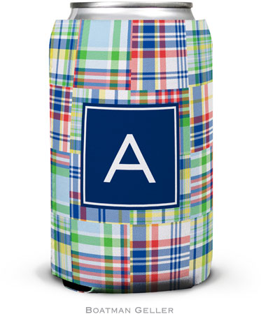 Personalized Can Koozies by Boatman Geller (Madras Patch Blue Preset)