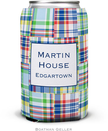 Personalized Can Koozies by Boatman Geller (Madras Patch Blue)