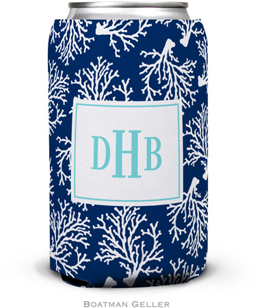 Personalized Can Koozies by Boatman Geller (Coral Repeat Navy)