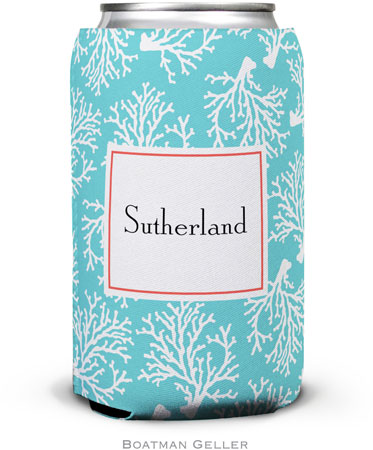 Personalized Can Koozies by Boatman Geller (Coral Repeat Teal)