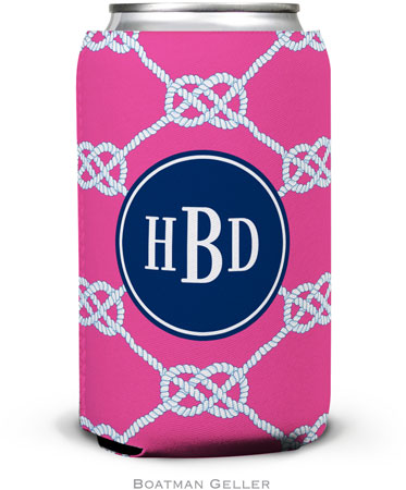 Personalized Can Koozies by Boatman Geller (Nautical Knot Raspberry Preset)