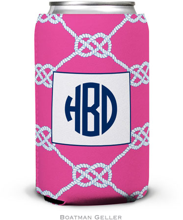 Personalized Can Koozies by Boatman Geller (Nautical Knot Raspberry)