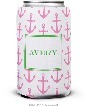 Boatman Geller - Personalized Can Koozies (Anchors Pink)