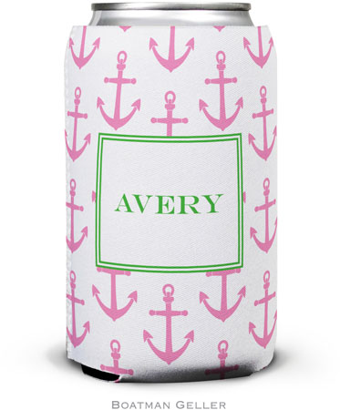 Personalized Can Koozies by Boatman Geller (Anchors Pink)