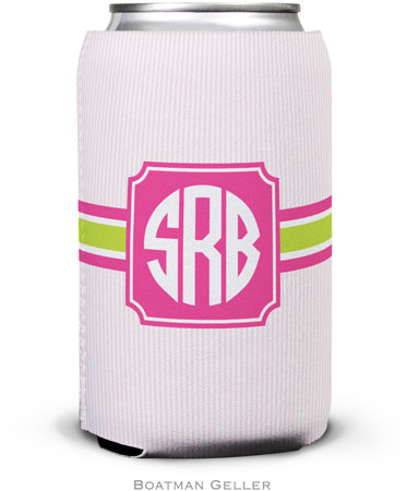 Personalized Can Koozies by Boatman Geller (Seersucker Band Pink & Green)