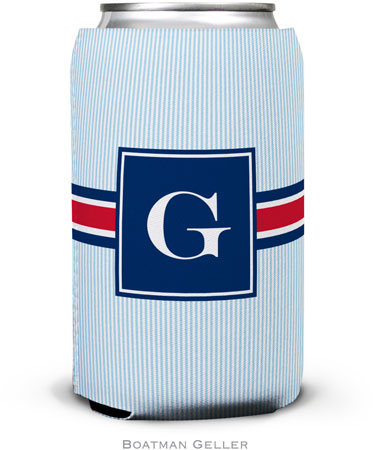 Boatman Geller - Personalized Can Koozies (Seersucker Band Red & Navy)