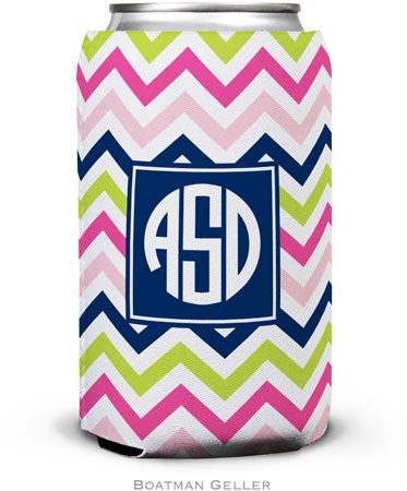 Personalized Can Koozies by Boatman Geller (Chevron Pink Navy & Lime Preset)