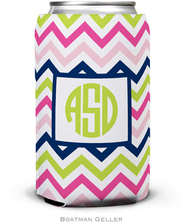 Boatman Geller - Personalized Can Koozies (Chevron Pink Navy & Lime)
