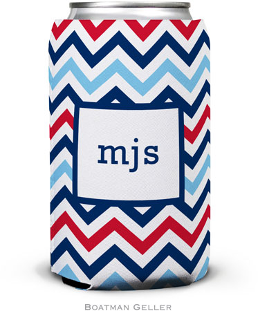 Boatman Geller - Personalized Can Koozies (Chevron Blue & Red)