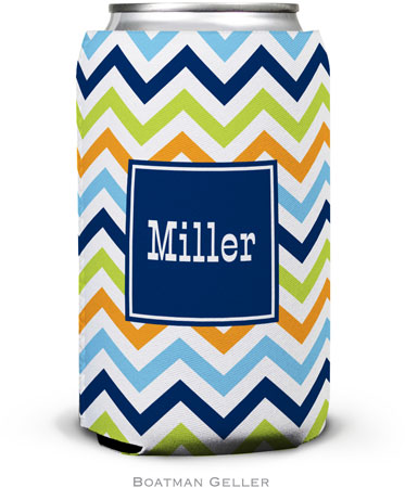 Personalized Can Koozies by Boatman Geller (Chevron Blue Orange & Lime Preset)