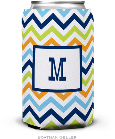 Personalized Can Koozies by Boatman Geller (Chevron Blue Orange & Lime)