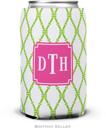 Personalized Can Koozies by Boatman Geller (Bamboo Green & Raspberry Preset)