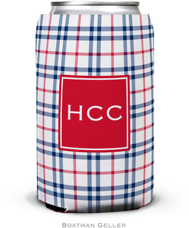 Personalized Can Koozies by Boatman Geller (Miller Check Navy & Red Preset)