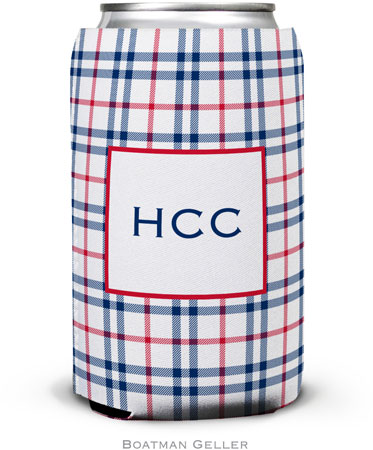 Personalized Can Koozies by Boatman Geller (Miller Check Navy & Red)