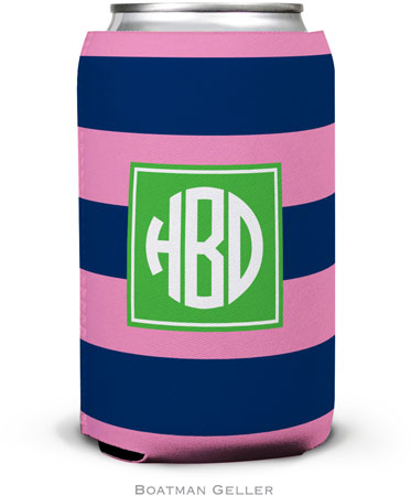 Personalized Can Koozies by Boatman Geller (Rugby Navy & Pink Preset)